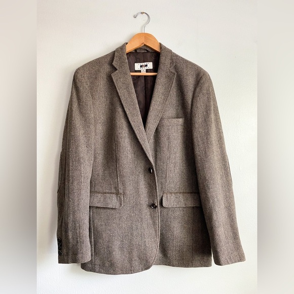 Joseph Abboud Tweed Herringbone Wool Blazer Sport Coat Jacket Brown Elbow Patch - Picture 11 of 12